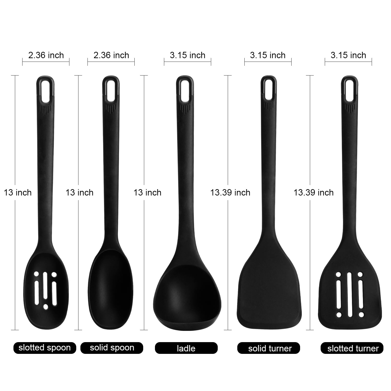 Set di utensili da cucina in silicone: MOACC resistente al calore, lunghezza 33 cm, accessori da cucina in gomma antiaderente senza BPA, per preparare alimenti, friggere, servire, imbastire (nero)