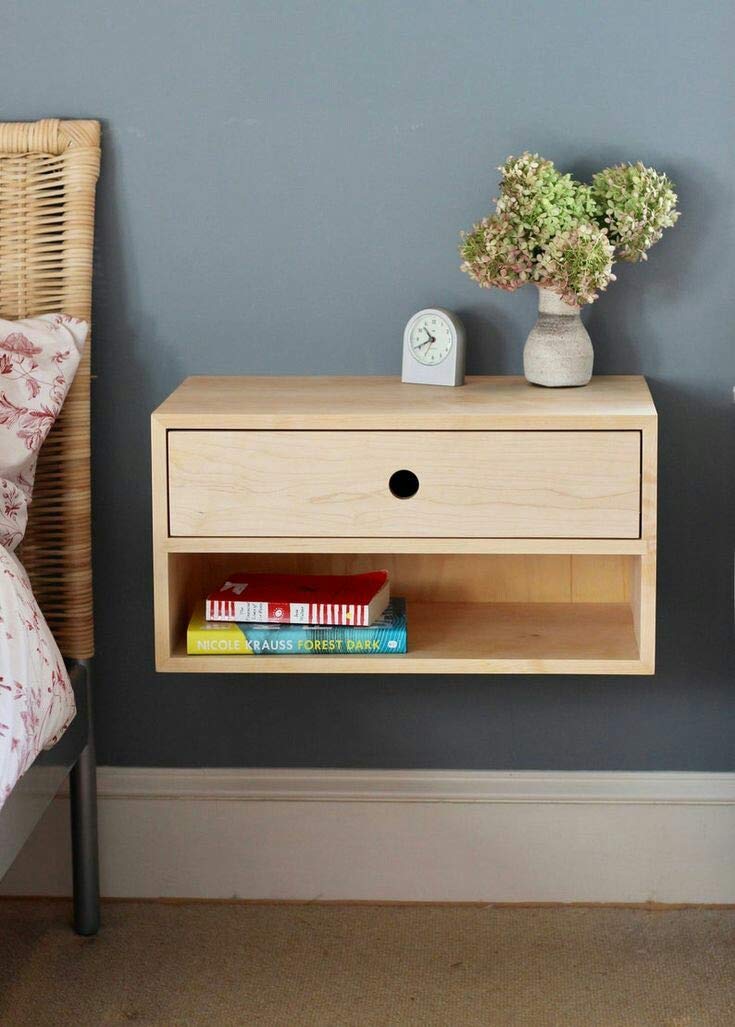AAAA Tuba Art Bedroom Wood Bedside Table with Drawer Storage and Open Shelf (Brown)-image-40