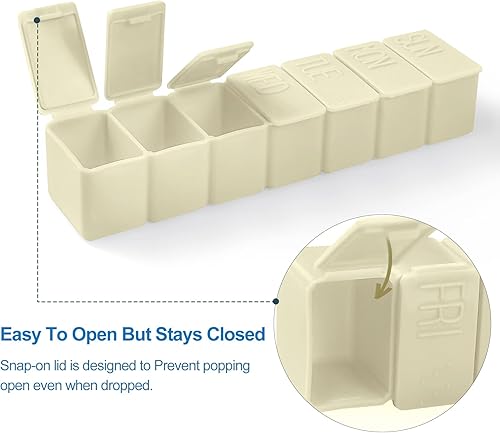 Miniatura 6 de Fouews Organizador semanal de píldoras pequeñas, pastillero de 7 días, caja de medicina diaria de vitaminas, recipientes de píldoras para