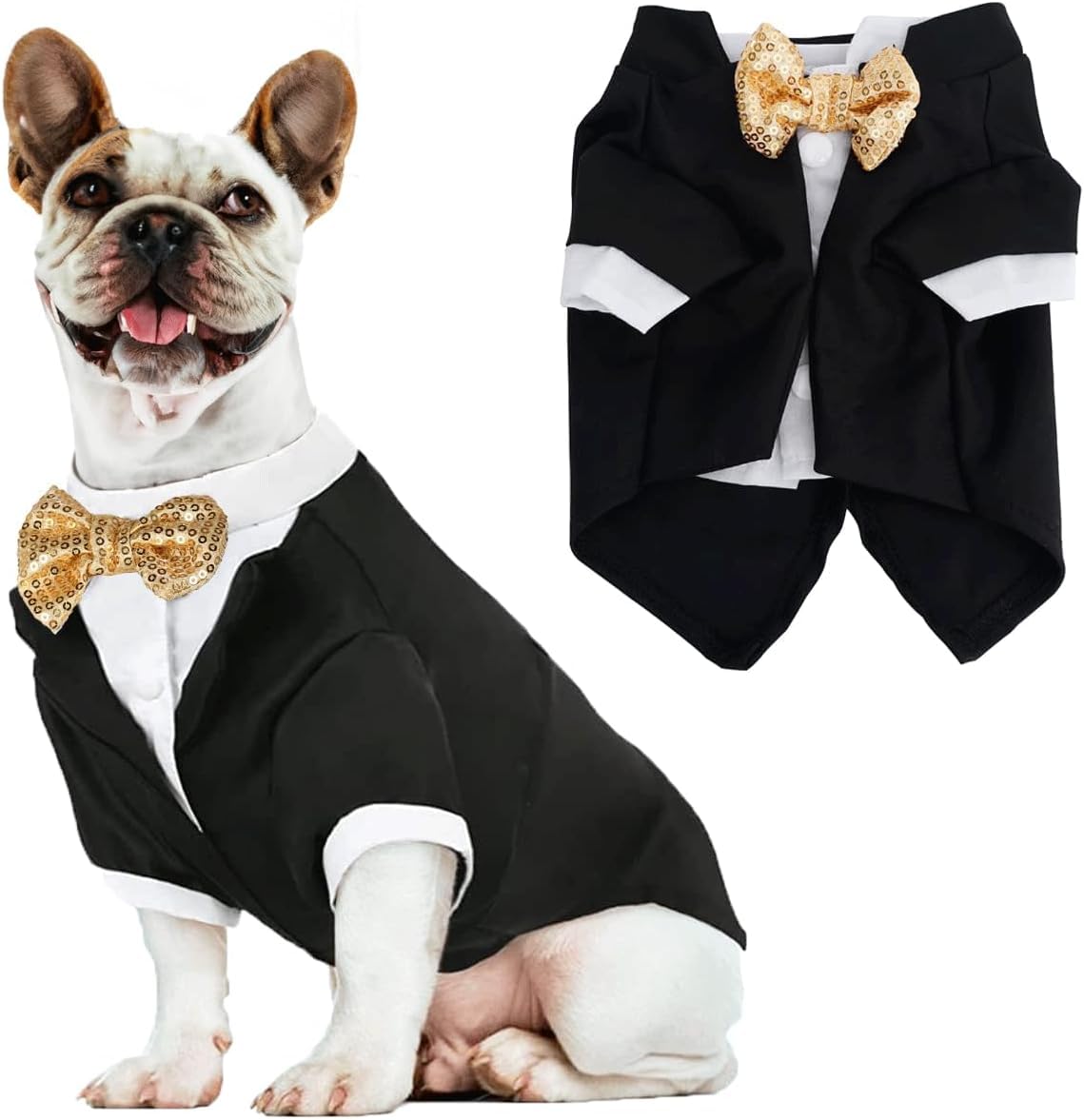 ZELLYA Dog Tuxedo, Formal Dog Clothes Shirt Costume Wedding Attire Party Bow Tie Suit, Dog Outfit for Small Medium Large Dogs Cats, Halloween Pet Costumes Birthday Puppy Clothing Christmas Apparel (M)
