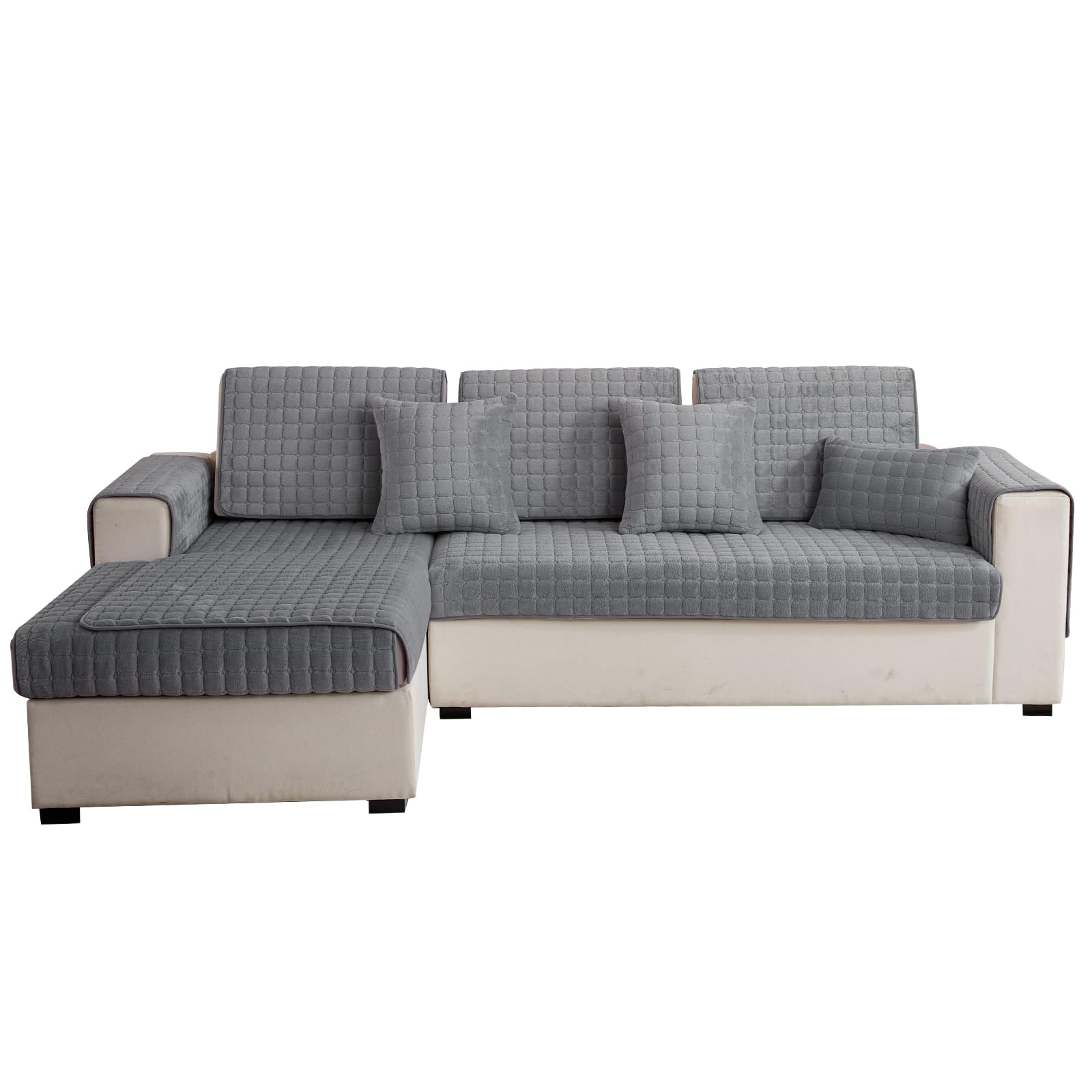 EURHOWING Velvet Sofa Couch Cover,Backrest Covers,Seat Covers,Sectional Couch Cover Slipcover for L Shaped Sofa,Anti-Slip Removable Washable Soft Furniture Protector,Dark Grey,36"*94"/Rectangular