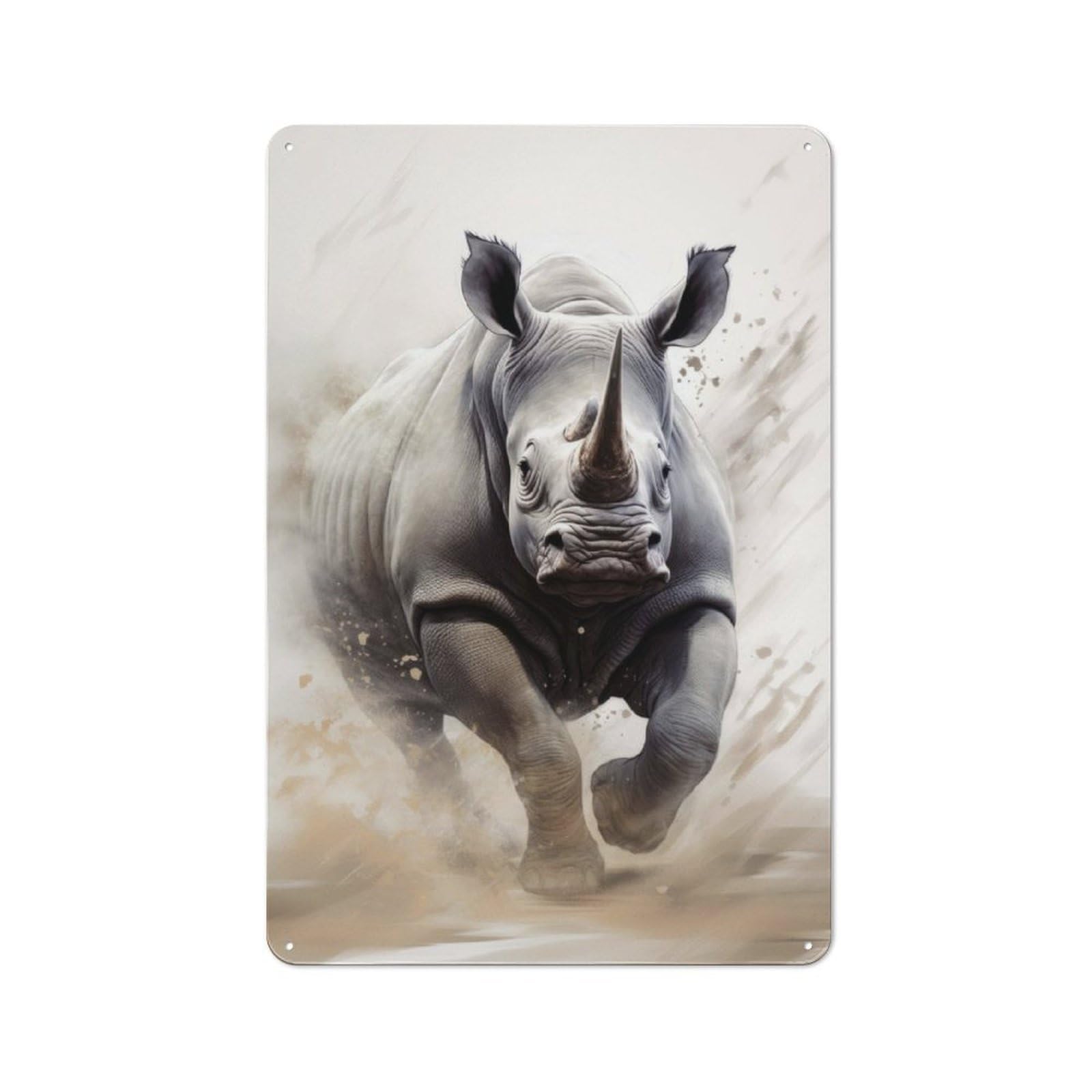 Junmoney Running Black Rhino Metal Wall Sign 30X20cm, Rustic Decor For Hallway Wall, For Metal Sign Collectors, For Garage And Workshop Walls