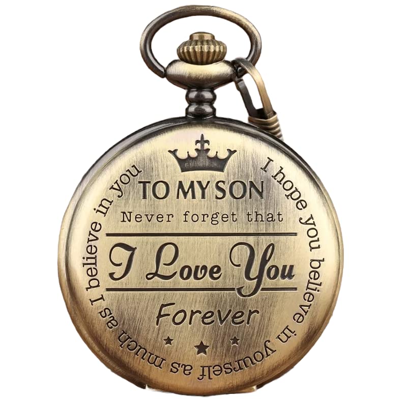 Tiny TimTiny Tim to My Son Engraved Pocket Watch Keychain Vintage Brass  Finish Quartz Watch I Love You Forever Gift from Dad or Mom