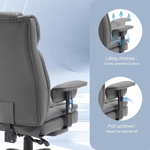 Miniatura 6 de Silla de oficina gris, silla ejecutiva de oficina con respaldo alto y reposapiés, 400 libras, silla de oficina grande y alta, silla de oficina