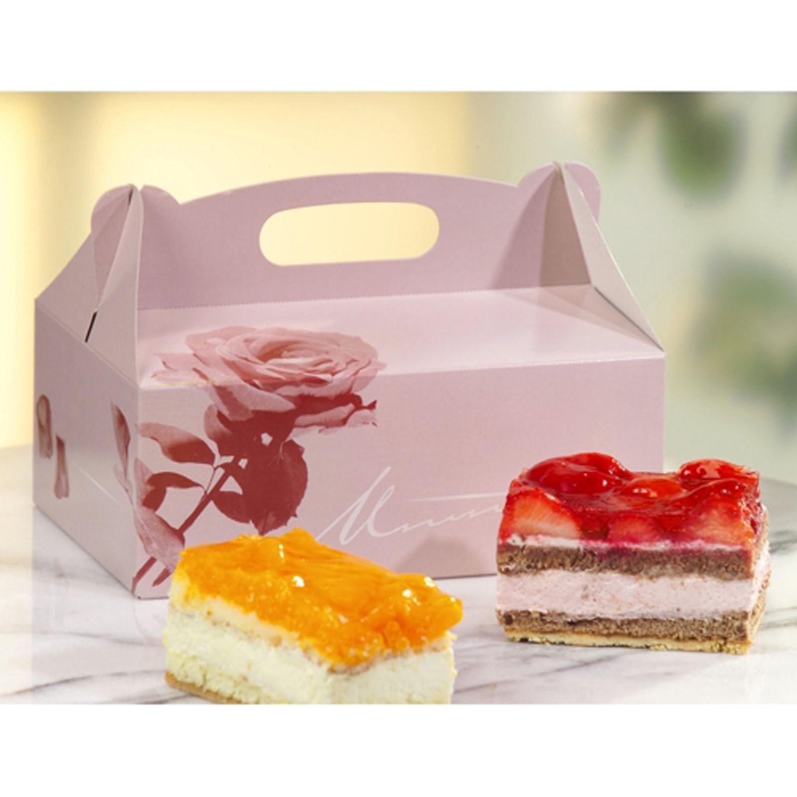 Papstar | 15 Scatole per Dolci con Manici Rettangolari, Dimensioni 23 cm x 16 cm x 9 cm, Colore rosé con Manici, Materiale Cartone, Grammatura 400 g/m², 15 scatole x 10 Confezioni