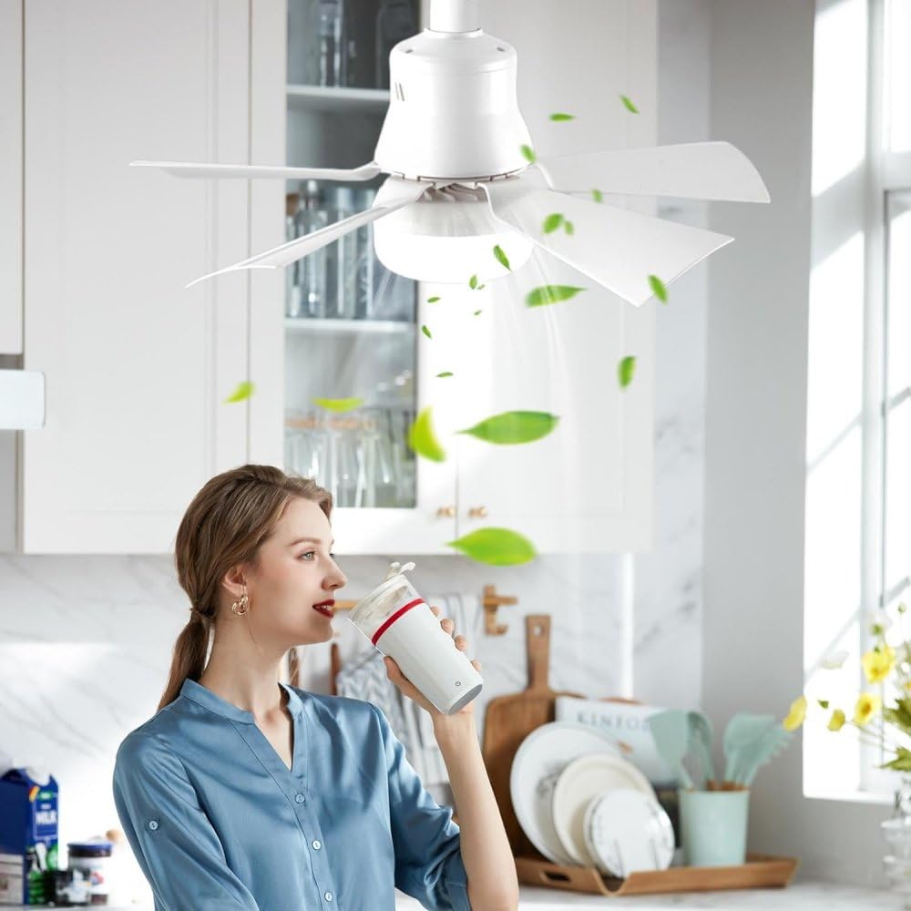 Ventilatore da Soffitto con Luce e Telecomando, Lampadario Ventilatore LED Dimmerabile 5 Pale, 3 velocità, Silenzioso, per Soggiorno, Camera