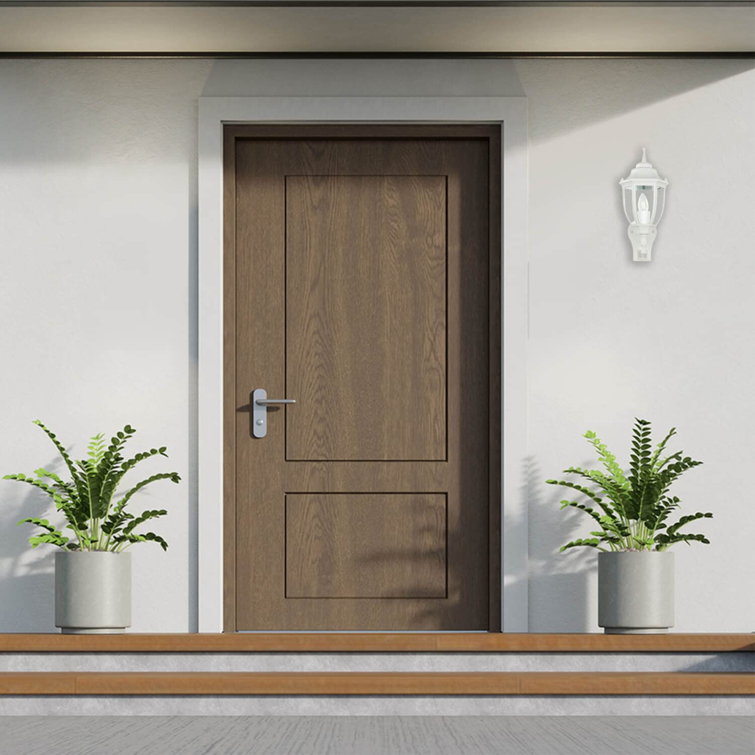 Easylight Lanterna da esterno Lyon con sensore di movimento stile rustico classico in bianco E27 H: 42 cm ideale per terrazzo, giardino, cortile e vialetto