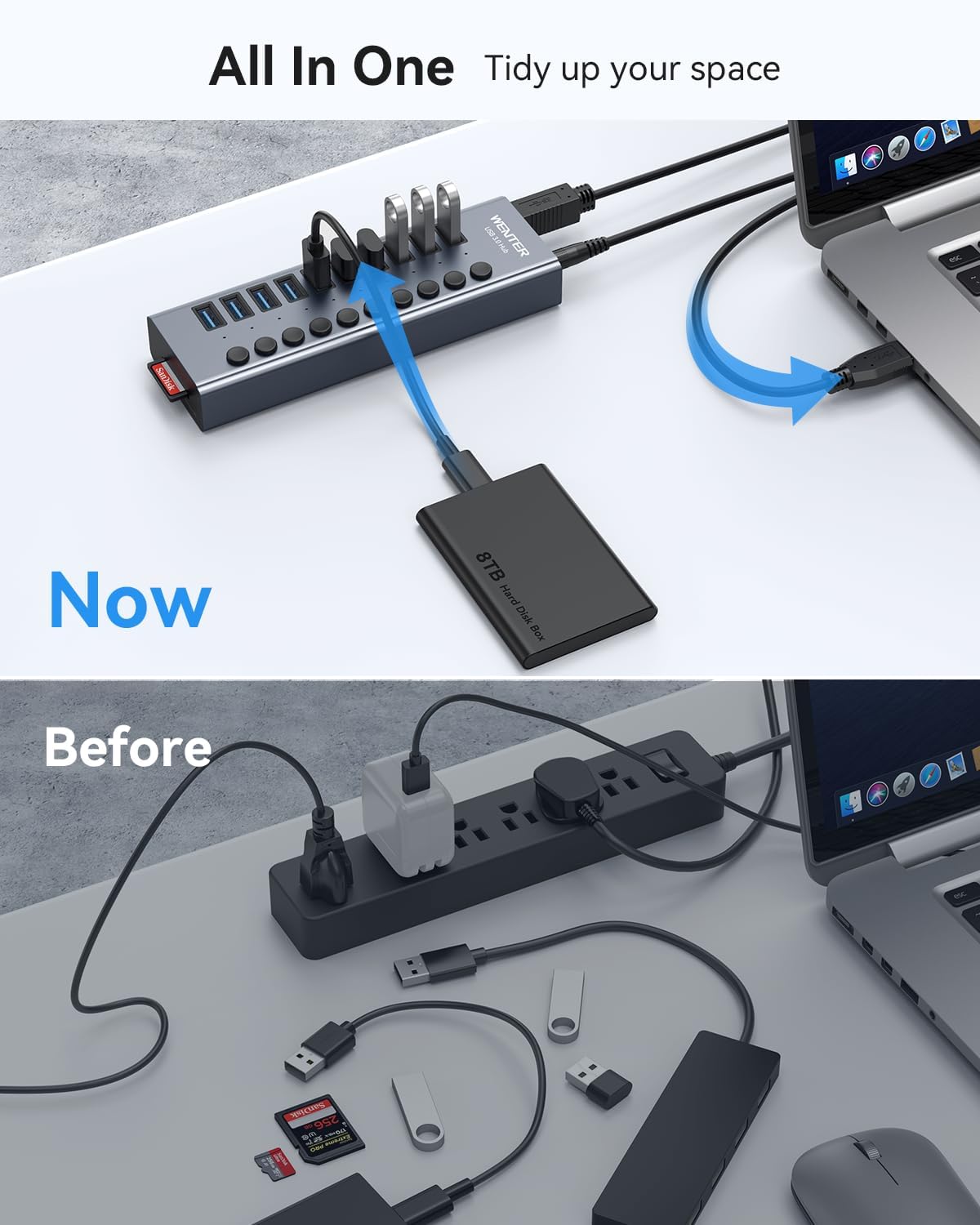 Hub USB 3.0 alimentato, Wenter 10 porte USB Hub Splitter con singoli interruttori LED On/Off