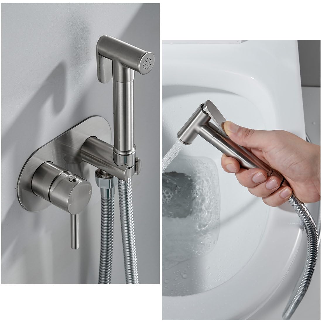 NewEast Hot and Cold Brass Bidet Sprayer Kit Concealed Wall Mount Toilet Douche Muslim Bidet Shattaf Shower Kit Set Brushed Nickel - Image 4