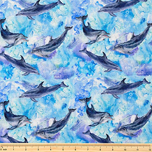 Sea Blue Dolphin Fabric by the Yard - Premium Decorative Polyester for Sewing, Quilting, Crafts, and Home Accents 3 Sea Blue Dolphin Fabric by the Yard - Premium Decorative Polyester for Sewing, Quilting, Crafts, and Home Accents - Image 2