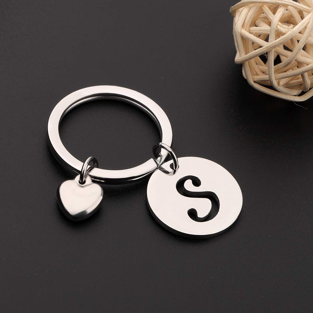 HOLLP Initial Disc Charm Keychain 26 Initial Letter Alphabet Key Ring A-Z Initial English Charm Keychain