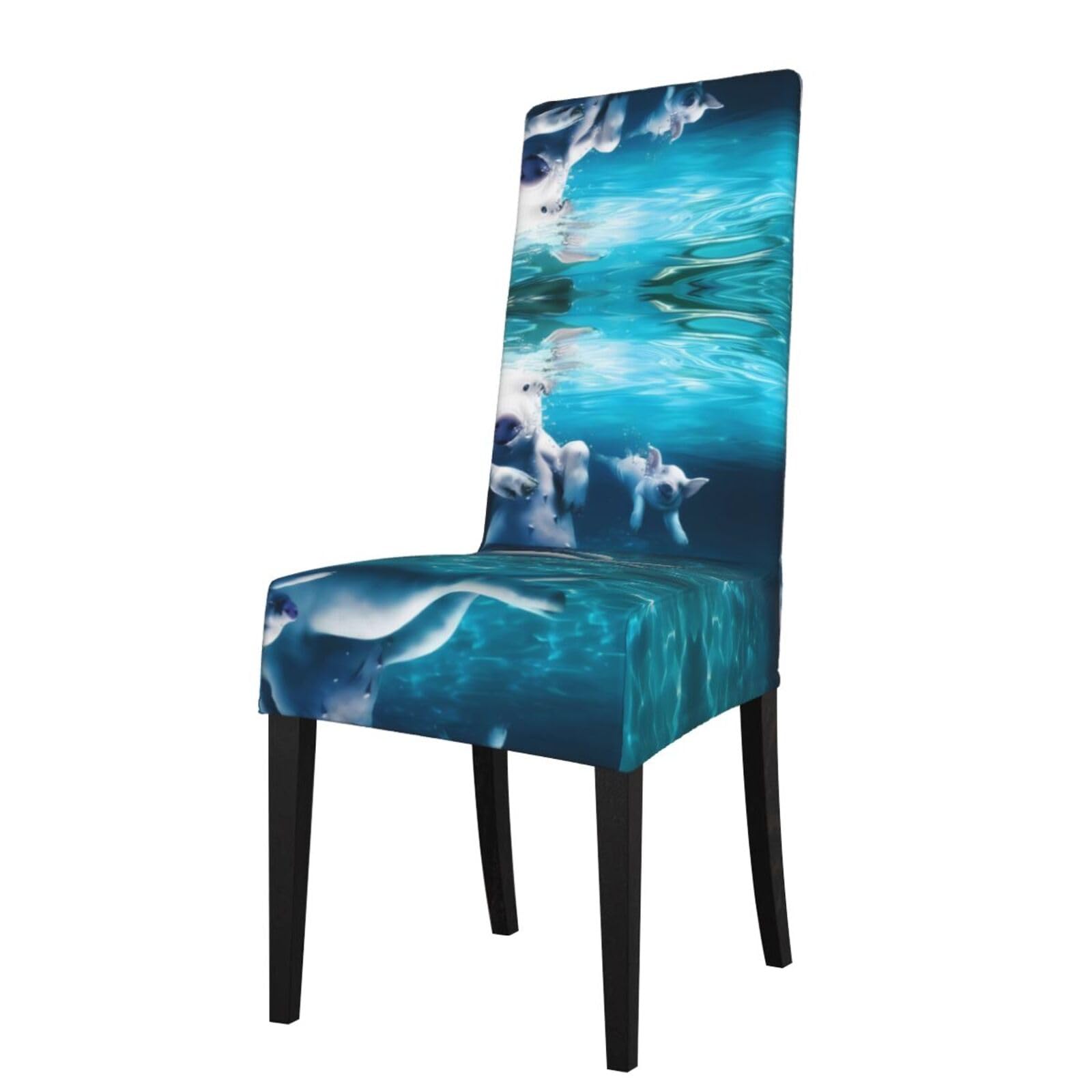 HJFCZH Swimming Pigs Prints Dining Chair Throw Covers – Stretchable Polyester-Spandex Fabric for Elegant Home & Event Decor - Universal Fit & Easy Care