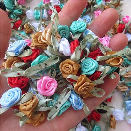 Miniatura 7 de 200 unidslote mini lazos de cinta rosas flor raso rosetas tela adorno artificial apliques costura artesanía bricolaje hecho a mano decoración de