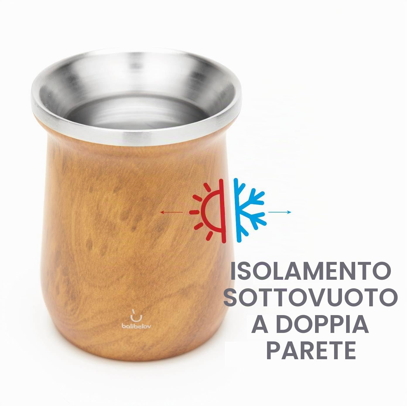 BALIBETOV Mate Argentino - Set Yerba Mate Moderna (Tazza Mate) - Acciaio Inossidabile 18/8 a Doppia Parete - Include Due Bombilla Mate e Una Spazzola per la Pulizia (Legno)
