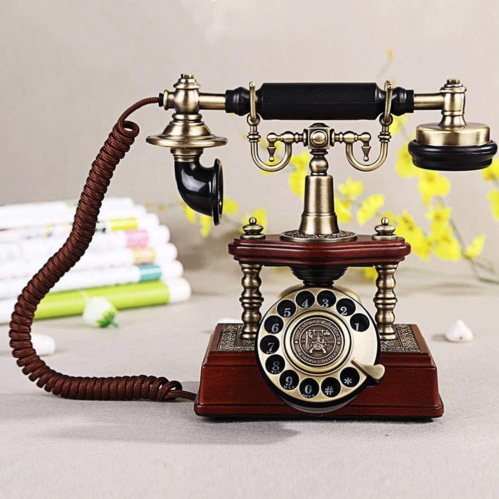 Telefon stacjonarny retro do domu, szkoły i biura, telefon retro, zabytkowy, nostalgiczny telefon z gramofonem, ponowne wybieranie numeru, europejski klasyczny telefon stacjonarny, telefon