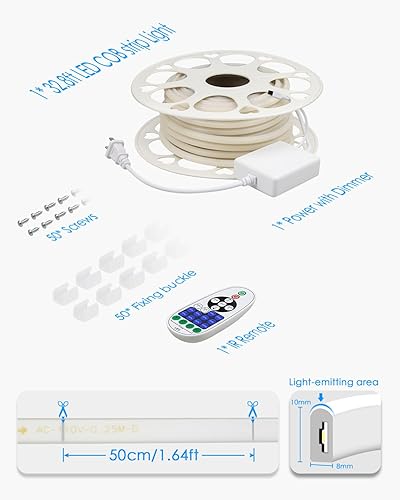 Miniatura 6 de Tira de luces LED COB impermeable de 32.8 pies para interiores 6000 K blanco frío AC 110 V120 V regulable conectable LED flexible tira de luz para