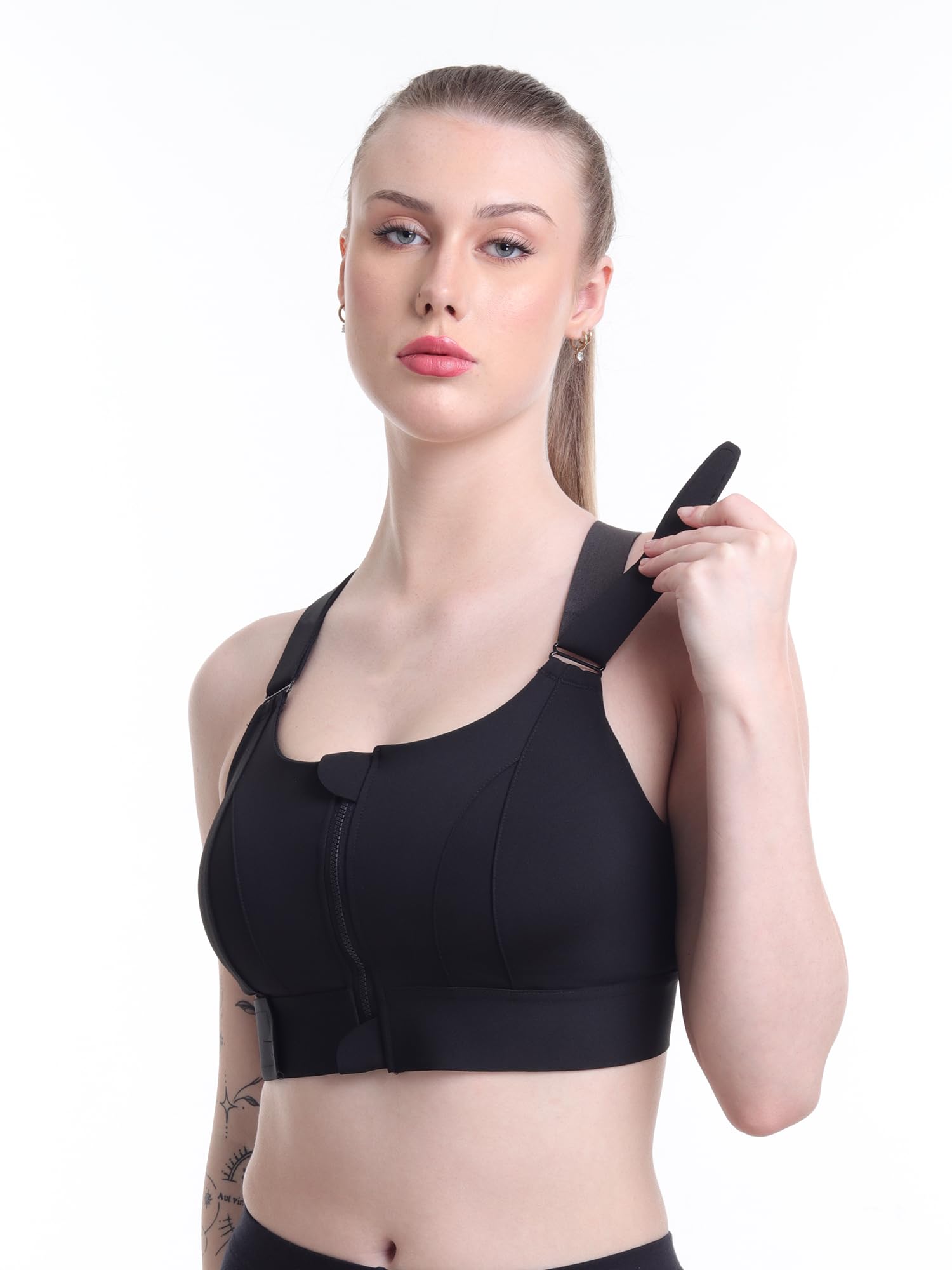 label of lalaji garments Women Polyester Spandex High Impact Front Zip Sports Bra Longline Fitness Criss Cross Back Crop Tops for Gym, Yoga & Workout - Size: M-4XL-picture-46