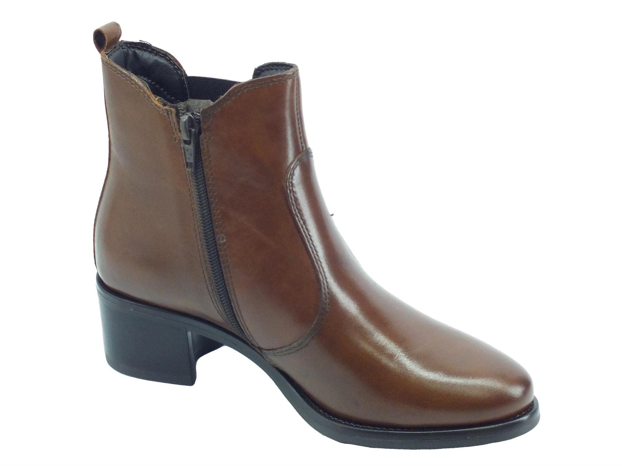 Valleverde 47615 Vitello Marrone Tronchetti Eleganti per Donna in Pelle con Lampo ed Elastico