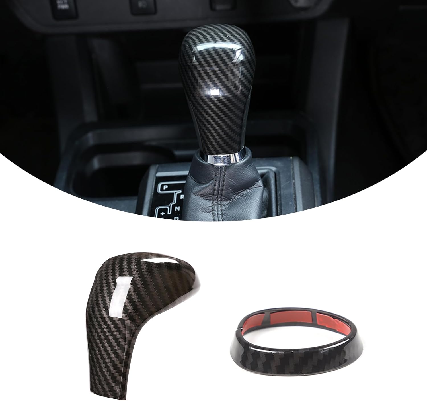 Control Gear Shifter Knob Head Ring Protective molding Trim for Hilux Tacoma 2016-2023 Pudora 2017-2020 Land Cruiser 2015-2020 Highlander 2014-2017 Fortuer 2016-2022 (Black Carbon Fiber)