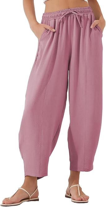 Womens High Waist Palazzo Pants Baggy Elastic Casual Wide Leg Pant Loose Fashion Harem Trousers with Pockets