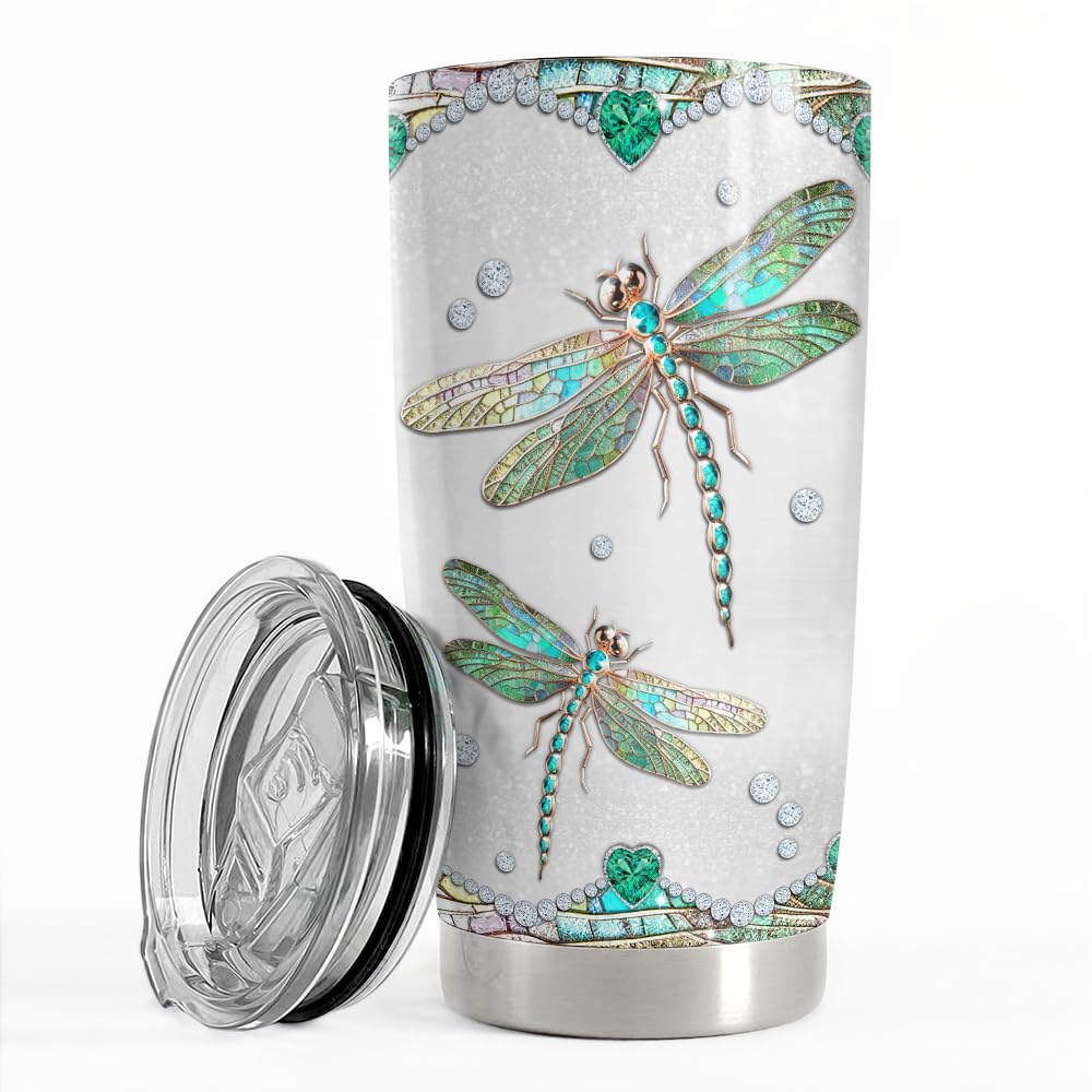 SANDJEST Dragonflies Gifts for Women Girls Dragonfly Tumbler 20oz Jewelry Drawings Stainless Steel Insulated Tumblers Coffee Travel Mug