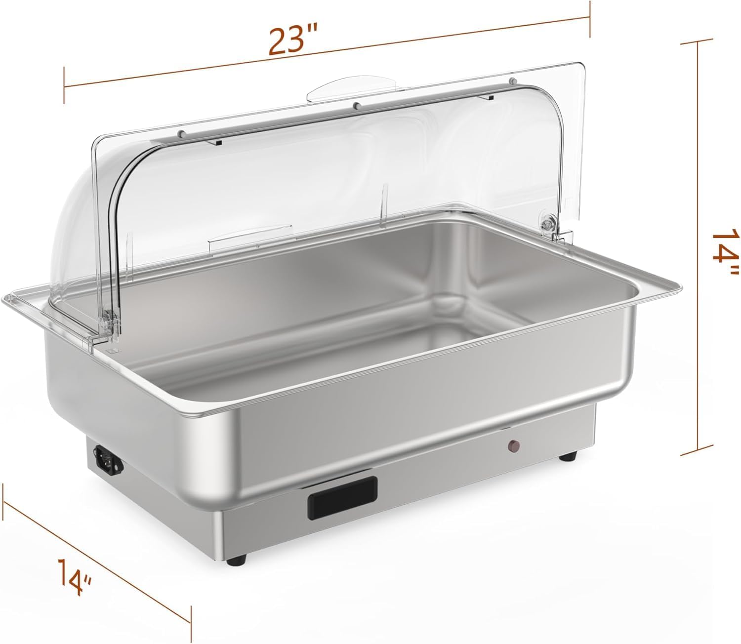 London Boutique Chafing Dish Elettrico per Buffet - Scaldavivande da Catering in Acciaio Inox con Coperchio Roll Top Trasparente - Termostato, 600W - 1x GN 1/1 + 2x GN 1/2 - Standard europeo 220V,