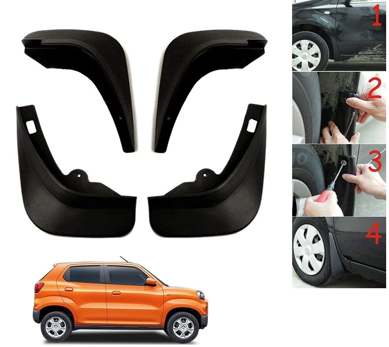 Auto Addict Car Mud Flaps Splash Guards (O.E Type Custom,4 pcs) for Maruti Suzuki S-Presso-picture-32