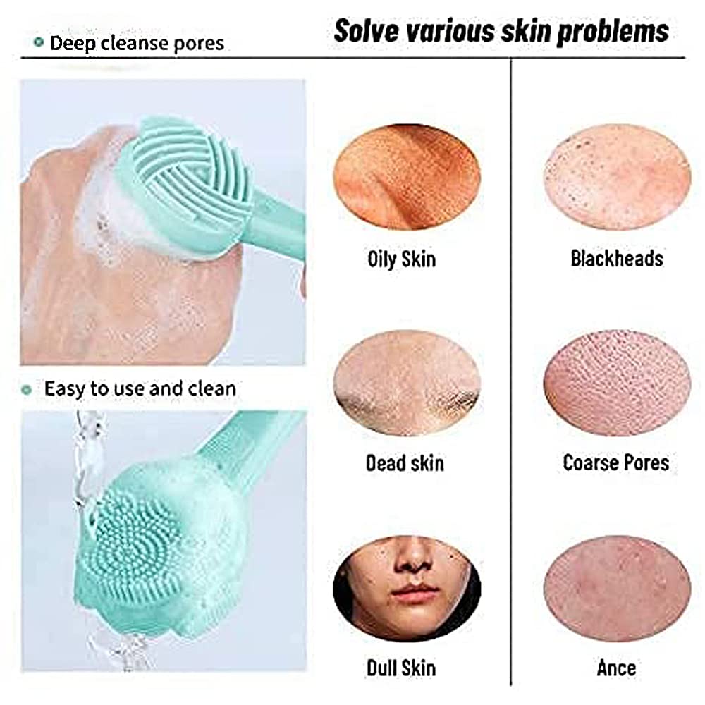 SYGA Face Cleasing Brush Silicone Face Scrubber Exfoliating Wash Brush Dual Face With Flexible Spatula Nose Cleaning Cream Applicator Mask Collector Great for Face Clean Care and Make Up- Green 3