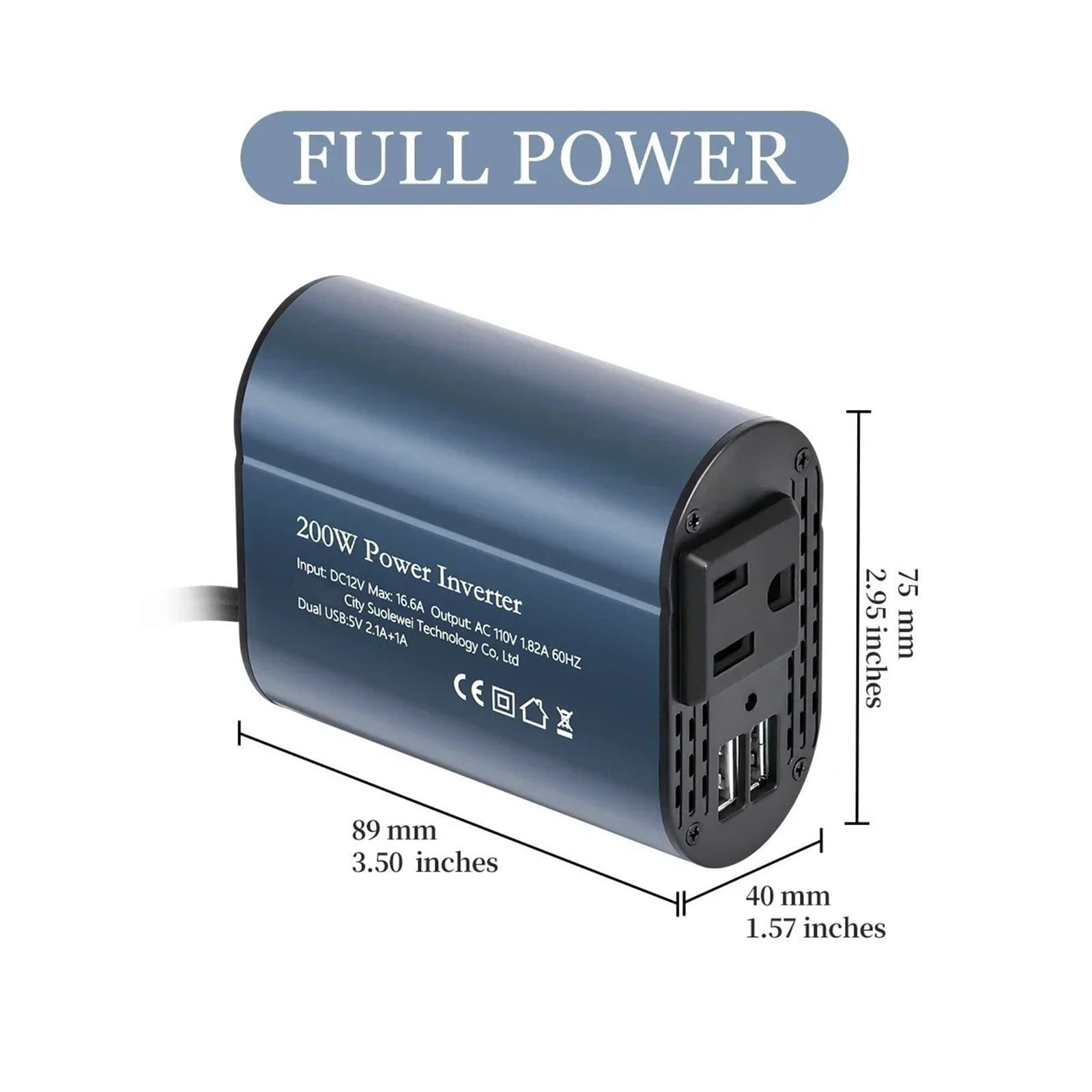 Power Inversor Corriente Convertidor Corriente Alterna Coche, Inversor CC De 12V A 110V, 60HZ, 200W, con Adaptador USB Dual 3.1A