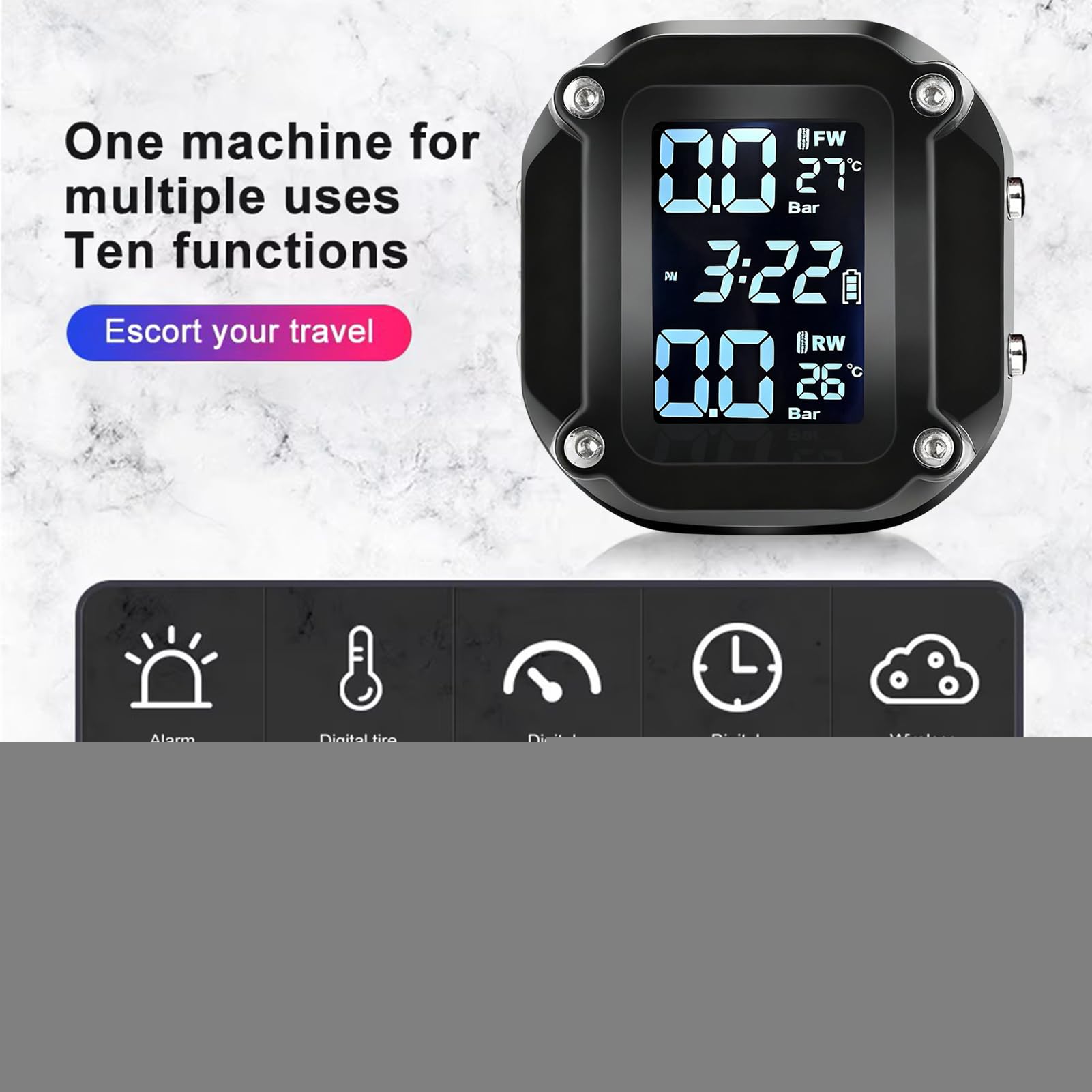 di monitoraggio della Pressione dei Pneumatici per Moto, Display LCD, rilevatore di Pressione dei Pneumatici, di Allarme per Pneumatici Impermeabile con sensore Esterno, per e Scooter