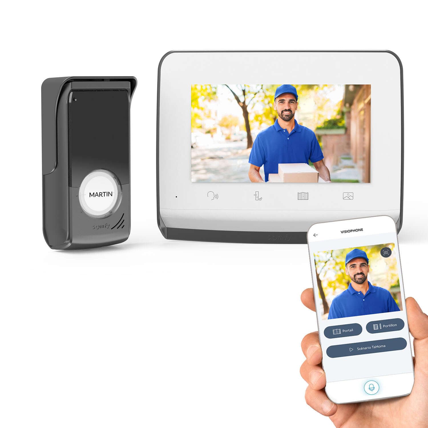 Somfy 1871229 – Videocitofono V350 Connect | Citofono connesso | Schermo da 7 pollici | Visione notturna | Gestione delle visite remote tramite l'app Protect | Controllo fino a 5 apparecchiature