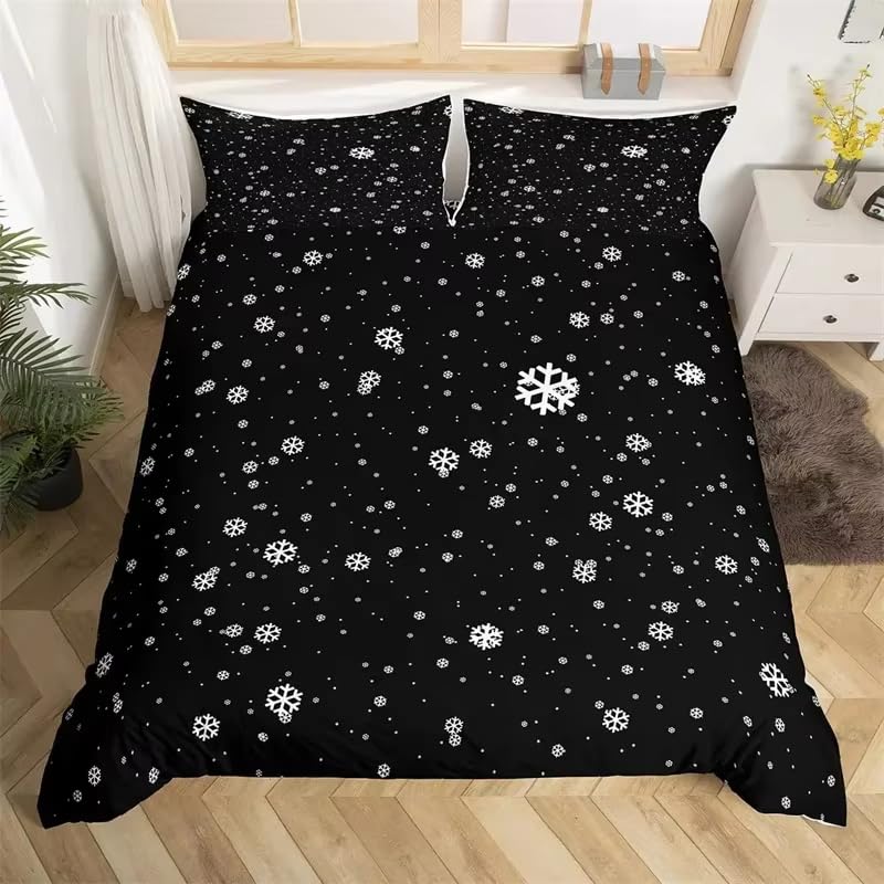 Parure de lit 240x220 de Noël avec housse de couette noire et taie d'oreiller décoration enfant