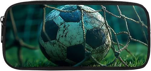 Miniatura 2 de FOR U DESIGNS Caja de lápices con patrón de fútbol para niñas y niños, organizador multifunción de papelería