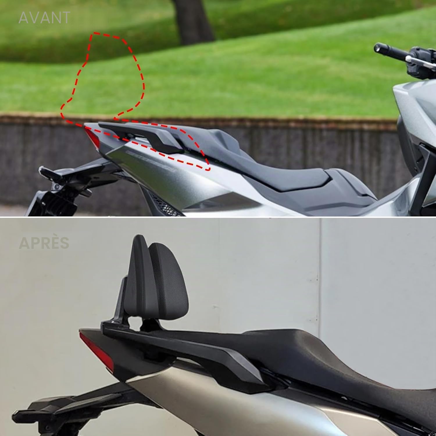 Sissy Bar avec dossier de moto compatible avec Honda X ADV 750 FORZA 750 NSS 750 2021-2026 Dossier passager amovible et porte-bagages XADV750 FORZA750 NSS750 (A-Noir)