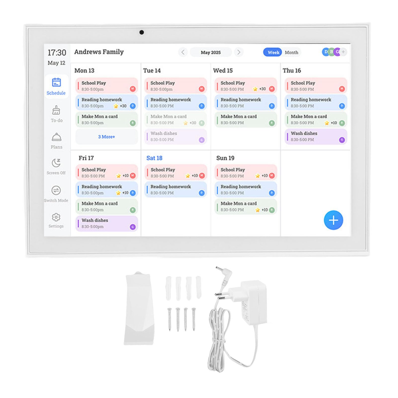 Emoshayoga Calendario Digitale da 10,1 Pollici Touch Screen Smart Family Planner per Grafico Interattivo dei Lavori Domestici e Gestione delle attività Bianco (Spina UE 100-240 V)