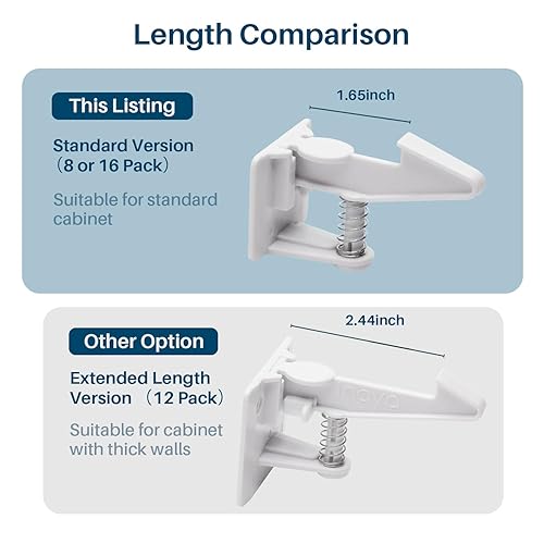 Miniatura 7 de Inaya Paquete de 16 cerraduras de gabinete, pestillos de seguridad para niños, armarios a prueba de bebés y cerraduras de cajón, adhesivo 3M, no