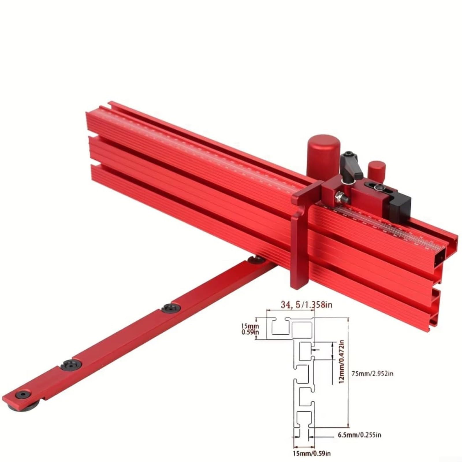 Tope de inglete de precisión de aluminio para sierras de mesa: con métrico para SKALA, flip-stop y bloqueo angular para ranuras en T de 30 mm/45 mm, accesorios robustos para carpintería,