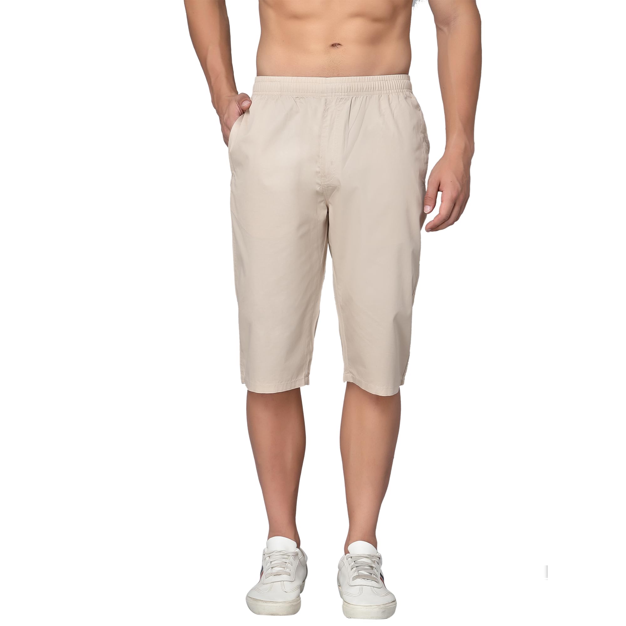 sapper Cotton Plus Size Shorts for Men | Regular Fit Below Knee Shorts with Pockets | Elasticated Waistband | Casual Wear Solid 3/4th Capri Shorts | Perfect for Summers-picture-33