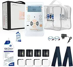 Neurodyn Portátil Ibramed – Aparelho de Eletroestimulação TENS e FES – 2 Canais Bivolt + Kit com Gel, Eletrodos, Faixa Elástica e Maleta de Transporte