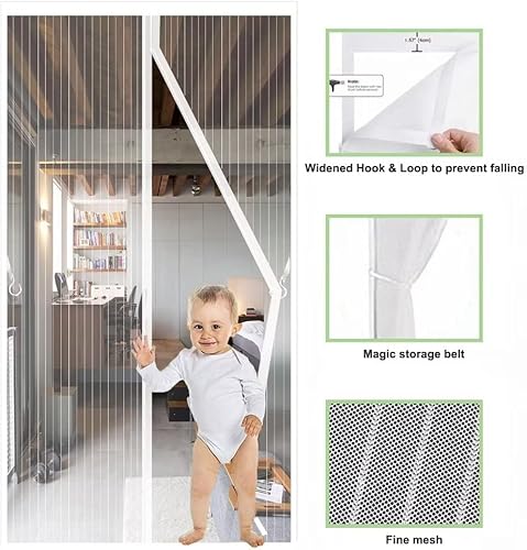 Miniatura 2 de Pantalla magnética para puerta de 32 x 80 pulgadas, tamaño de la pantalla 34 x 81 pulgadas, manos libres autosellante, marco completo de cinta