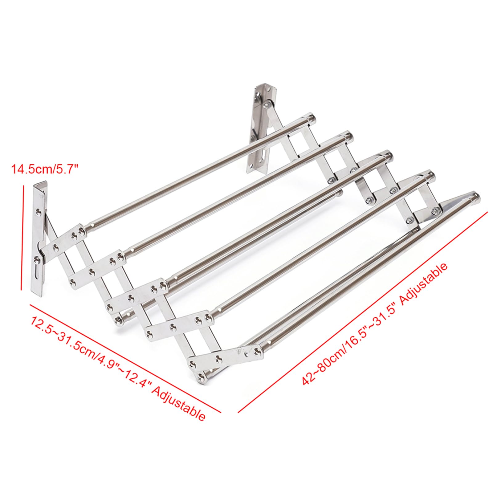 Stendibiancheria da parete in acciaio inox, pieghevole, stendibiancheria da parete con 5 aste, portasciugamani in metallo per bagno, larghezza 42-80 cm