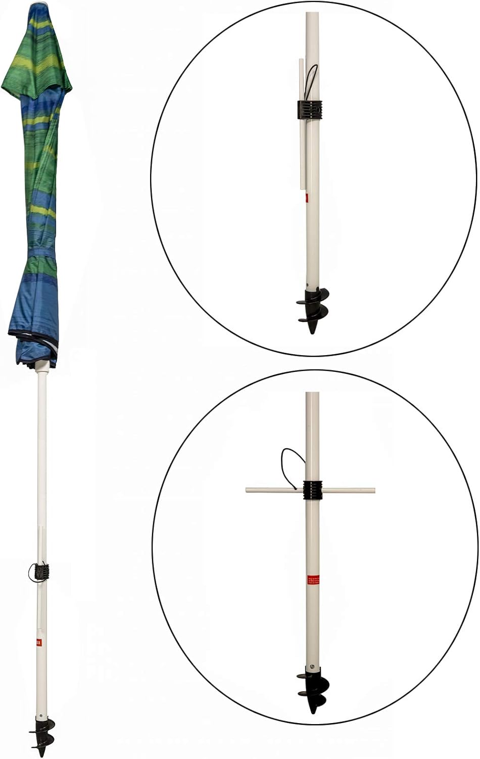 Ogrmar 7FT Beach Umbrella with Sand Anchor & Carry Bag, Portable Outdoor Windproof Sun Umbrella Sun 50+ Protection With Push Button Tilt & Air Vent (Green Stripe)