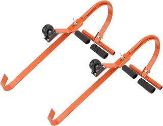 2 Pack Heavy Duty Roof Ladder Hook with Wheel Rubber Grip T-Bar, Extension Ladder Stabilizer for Easy Setup To Access Steep Roofs