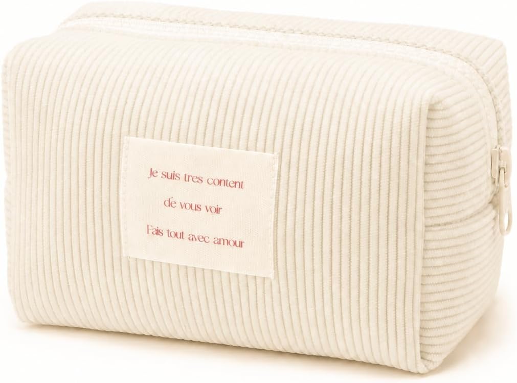Sminra Small Makeup Bag for Purse, Corduroy Cosmetic Zipper Pouch