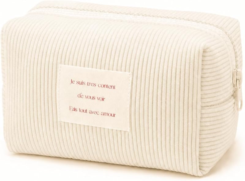 Necessaire pequena Sminra de veludo cotelê com zíper, Warm White-S, HH-01, 1 unidade