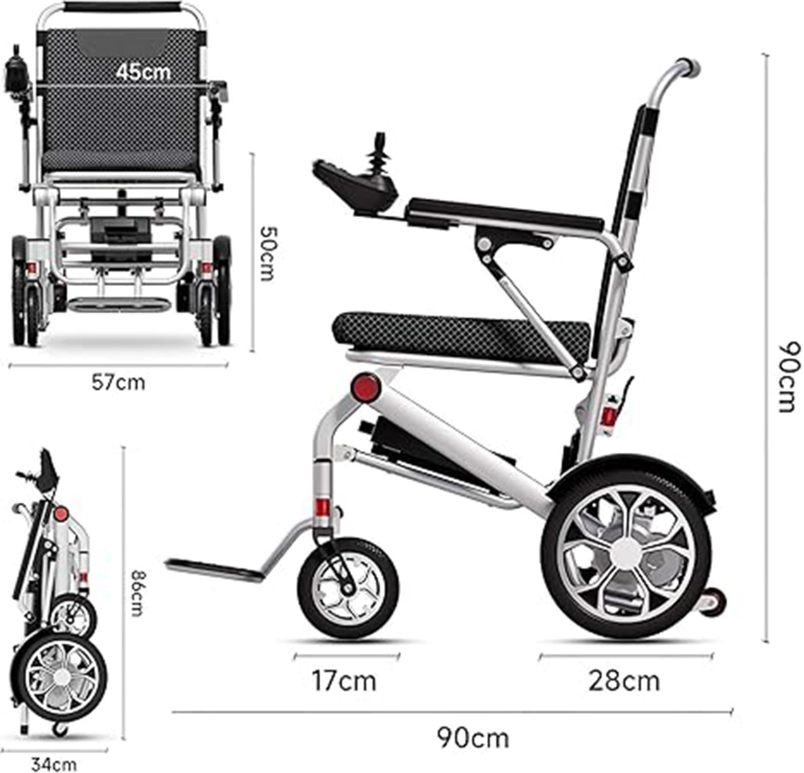 Sedia a rotelle elettrica pieghevole leggera con telecomando per uso domestico, portatile e facile da riporre