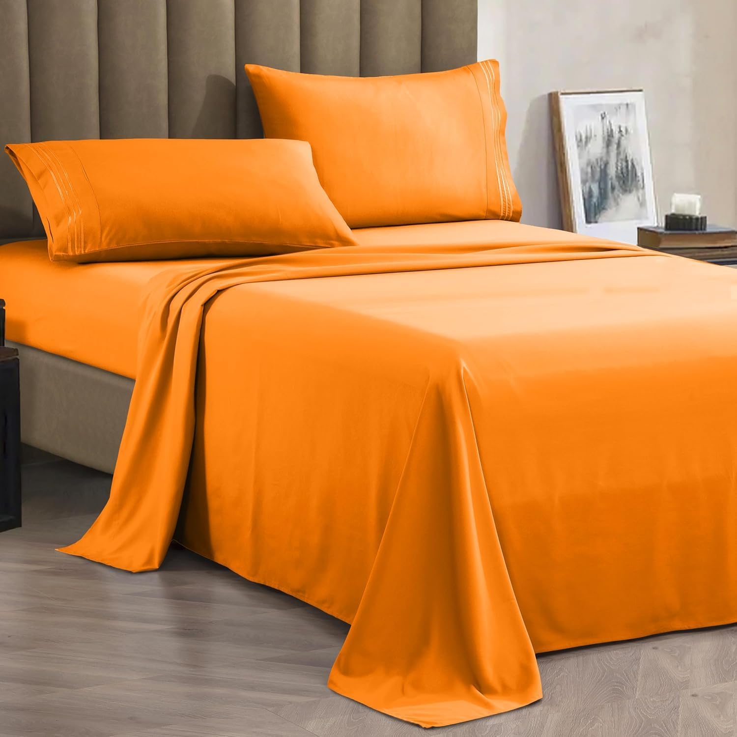 CELINE LINEN Premium 1800 Hotel Quality Wrinkle-Resistant 4-Piece Microfiber Sheet Set - Luxury Ultra Soft and Breathable Bedding 16 Inch Deep Pocket 4PC Sheet Set, Queen, Orange - Image 7