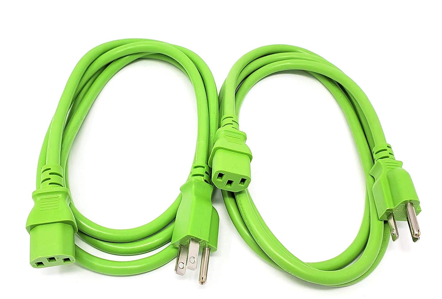 Micro Connectors, Inc. 6 Feet Ul Approved 18 AWG 10 Amp Power Cord (NEMA 5-15P/ C13) - Green 2 Pack (M05-113ULG-2P)