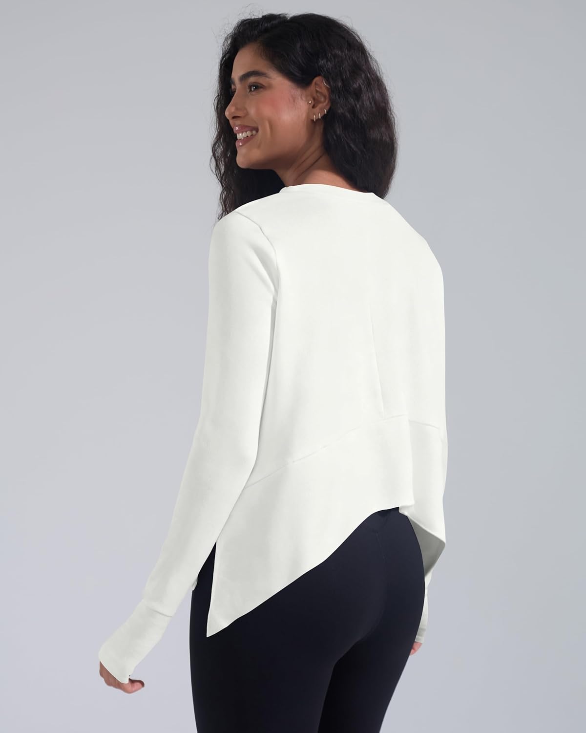 Long Sleeve Workout Tops for Women with Thumb Hole Athletic Gym Workout Cover Up Yoga Shirts Flowy Split Side - Image 4