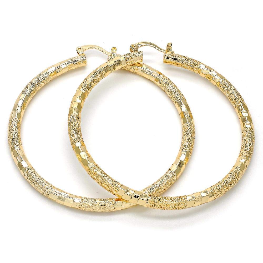 Women's Glitter Diamond Cut Design 4mm Wide Small Medium Large Extra Extra Large 40-80mm 14k Yellow Gold Layered Round BIG Chunky Glitter Gold Tube